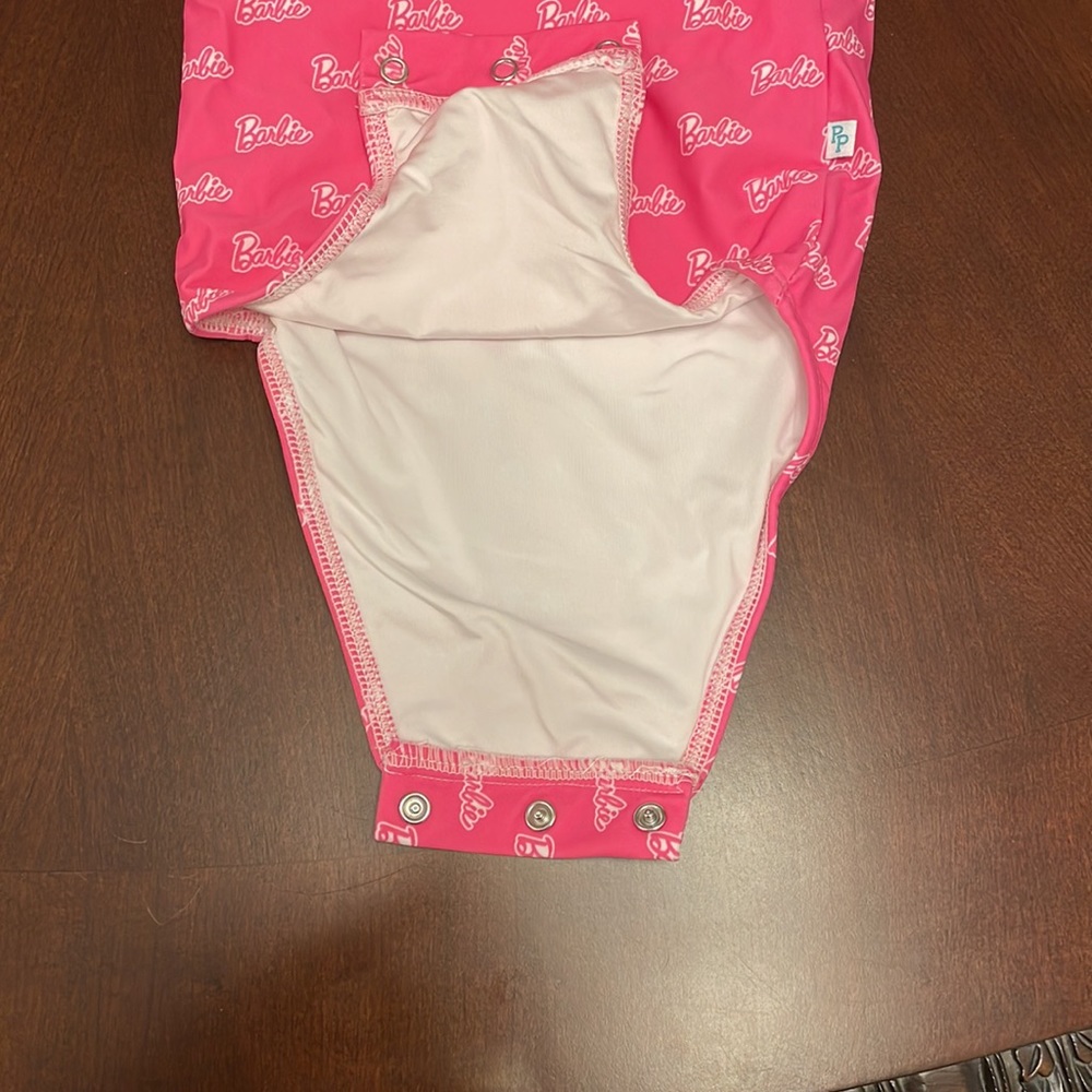 Posh Peanut Pink Barbie Logo Ruffle One-Piece Swimsuit - Picture 3 of 5